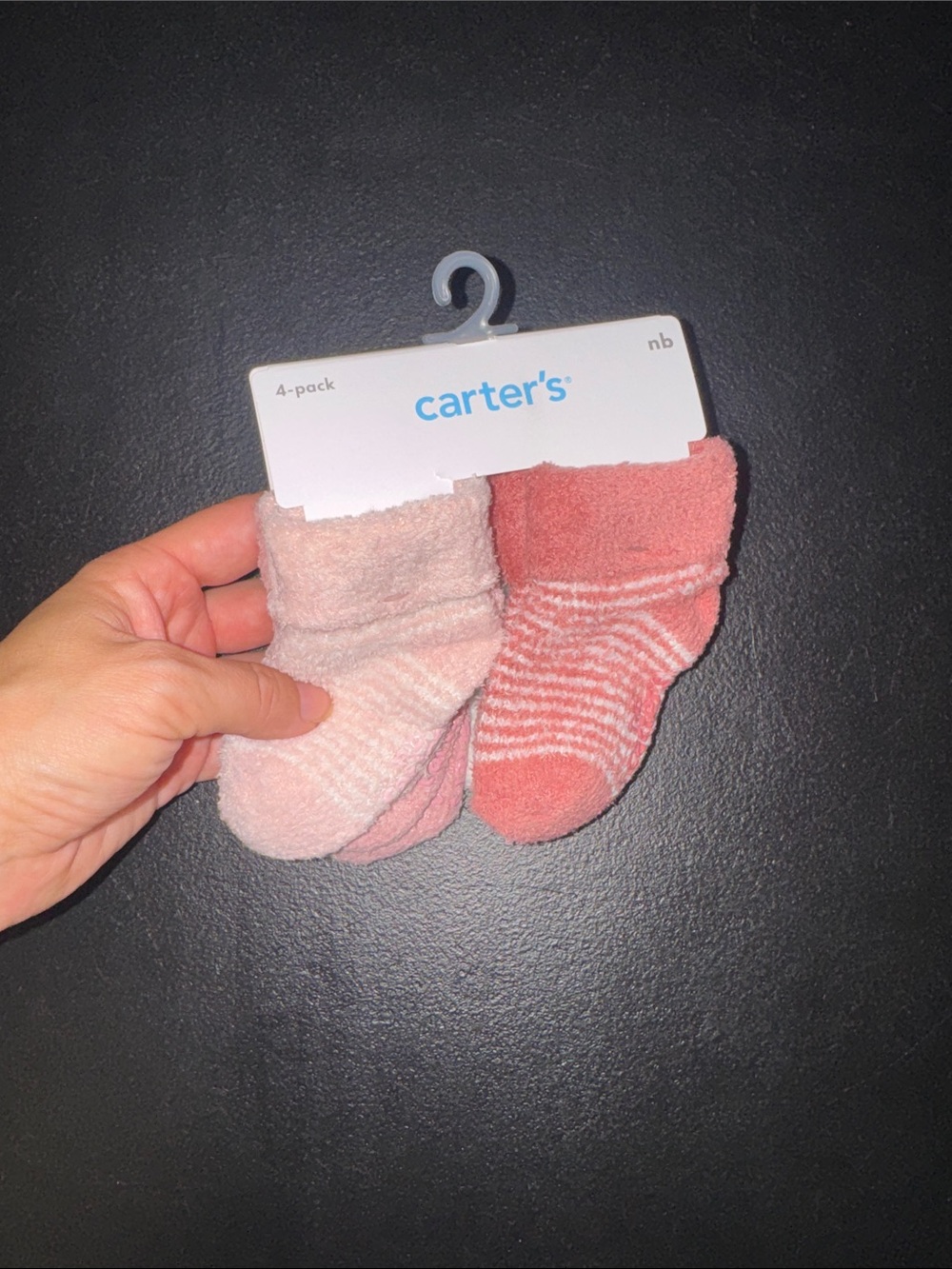Carter's Plush Baby Socks - Light Pink and Coral Stripe Pair